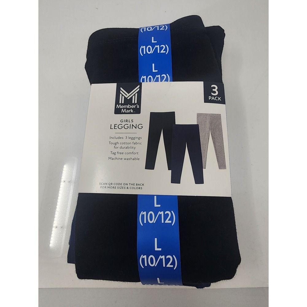 Member's Mark Girls 3 Pack Leggings Multi Color Cotton Blend Casual Size‎ Large
